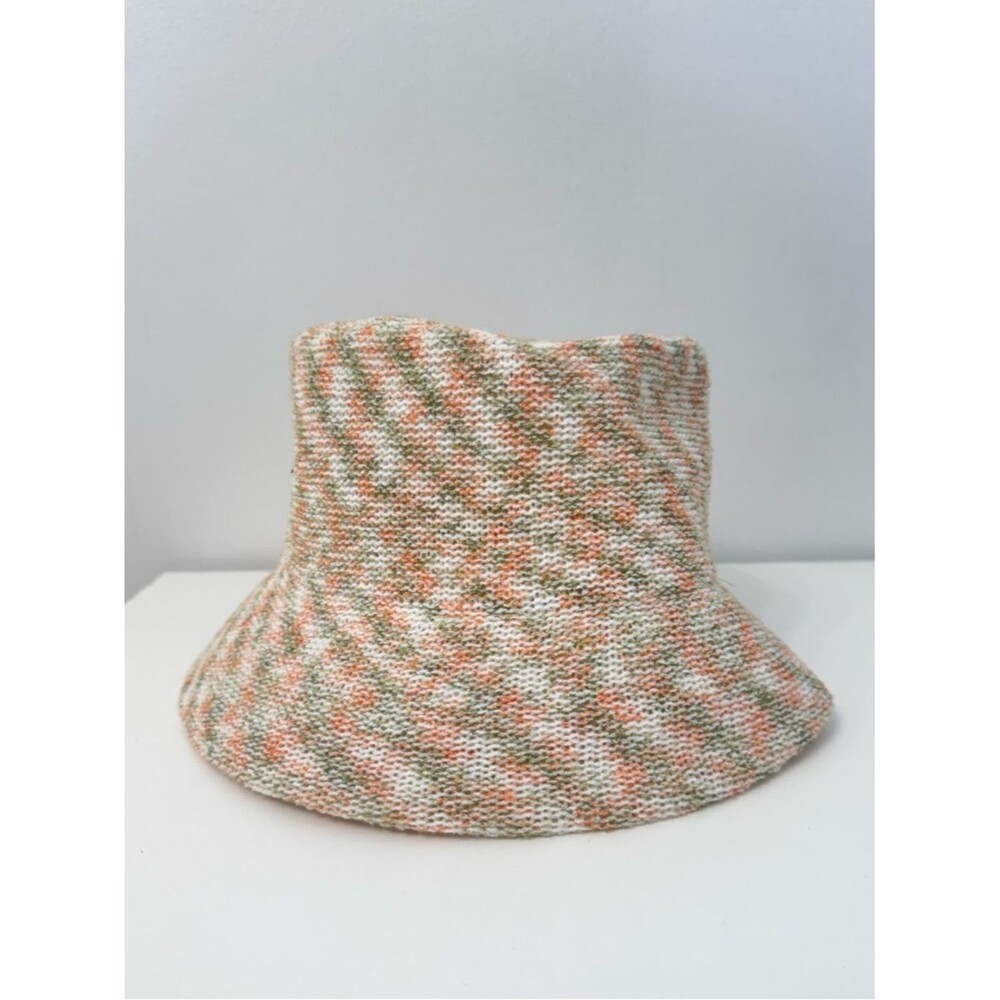 Anthropologie Space Dye Nubby Bucket Hat Multicolored Knit Pattern Orange Green